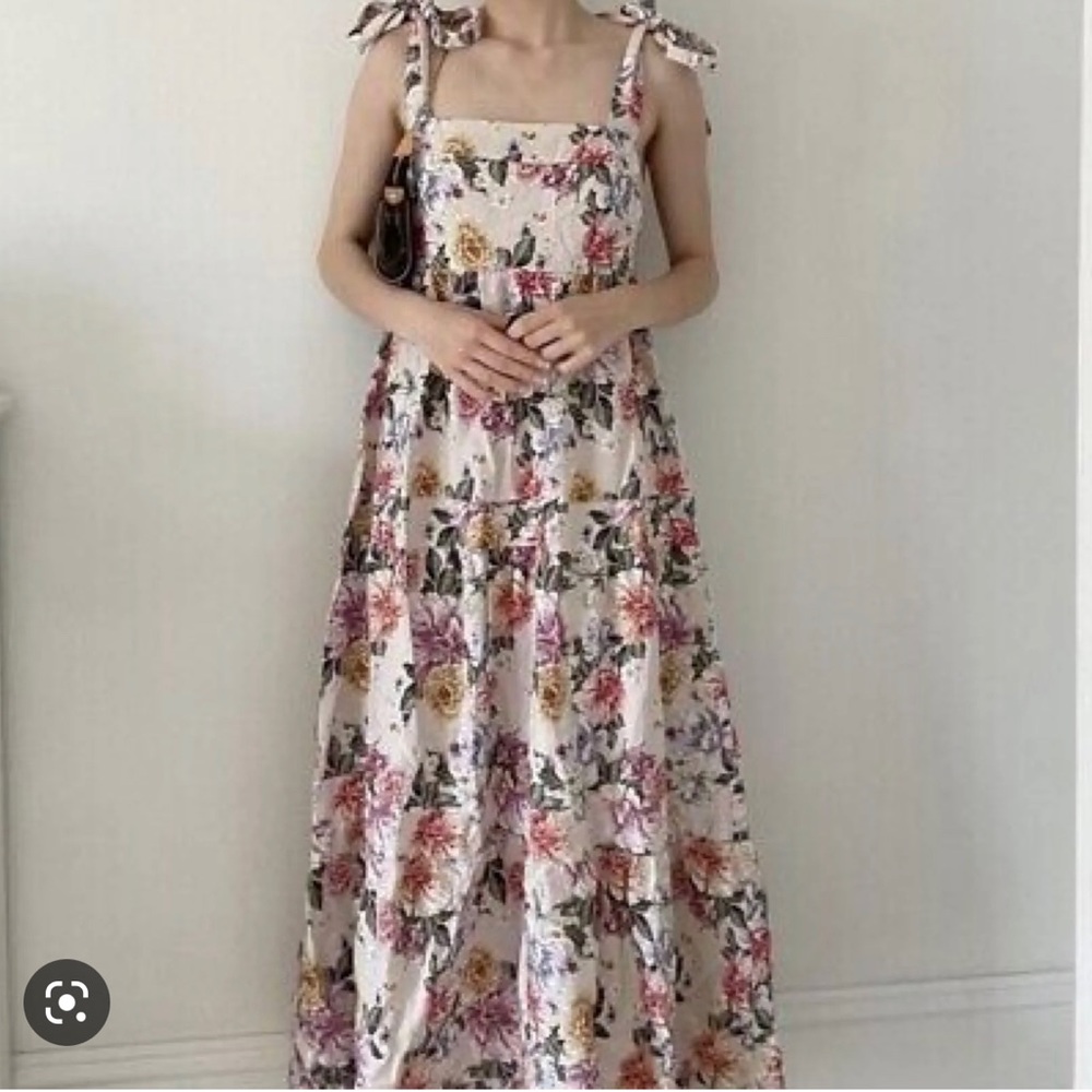 House of Harlow 1960 Floral linen tie strap maxi dress size small